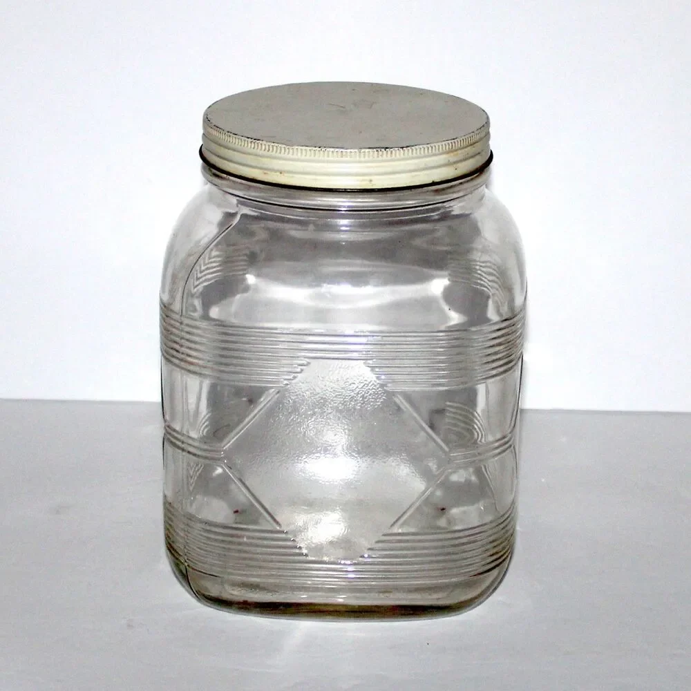 Hazel Atlas 8223 Coffee Glass Jar Diamond Panels 1 Gallon vintage canister 8.25